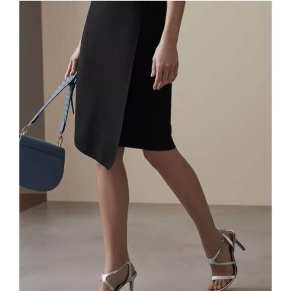 Reiss Skirt Women 6 Black Jessie Pencil Asymmetrical Pull On Stretch Knit Office - Picture 1 of 8